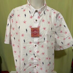NWT Havanera Hula Girl Floral Design Men's White Pink Hawaiian Shirt Size 2XL XX